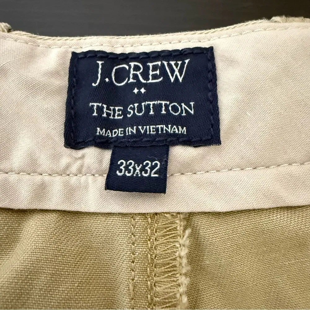 J Crew The Sutton Chino Pants Mens 33x32 Tan Straight Embroidered Fish Cotton